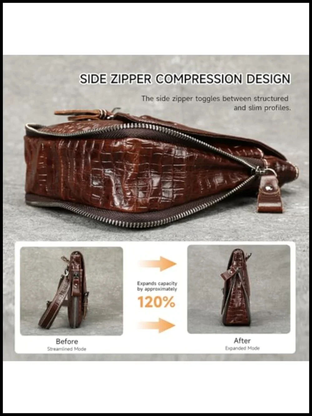 Genuine Leather Mini Messenger Bag Crocodile Embossed Crossbody Convertible